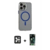 MARSİLYAN™- iPhone 15 Pro Max Kılıf Odak Form Özel Seri - Şeffaf 360 Full Body Arka Koruyucu + PVD Metal Kamera Lens - GI