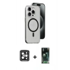 MARSİLYAN™- iPhone 15 Pro Max Kılıf Odak Form Özel Seri - Şeffaf 360 Full Body Arka Koruyucu + PVD Metal Kamera Lens - SH