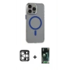 MARSİLYAN™- iPhone 15 Pro Max Kılıf Odak Form Özel Seri - Şeffaf 360 Full Body Arka Koruyucu + PVD Metal Kamera Lens - GS