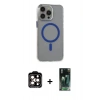 MARSİLYAN™- iPhone 15 Pro Max Kılıf Odak Form Özel Seri - Şeffaf 360 Full Body Arka Koruyucu + Turuncu PVD Metal Kamera Lens