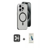 MARSİLYAN™- iPhone 15 Pro Max Kılıf Odak Form Özel Seri - Şeffaf Pasifik Cam Ekran Koruyucu + PVD Metal Kamera Lens - GI