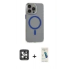 MARSİLYAN™- iPhone 15 Pro Max Kılıf Odak Form Özel Seri - Şeffaf Pasifik Cam Ekran Koruyucu + PVD Metal Kamera Lens - GI