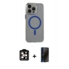 MARSİLYAN™- iPhone 15 Pro Max Kılıf Odak Form Özel Seri - Siyah 3D Antistatik Hayalet Cam Ekran Koruyucu + PVD Metal Kamera Lens - TU