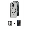 MARSİLYAN™- iPhone 15 Pro Max Kılıf Odak Form Özel Seri - Siyah 3D Antistatik Hayalet Cam Ekran Koruyucu + PVD Metal Kamera Lens - GS