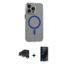 MARSİLYAN™- iPhone 15 Pro Max Kılıf Odak Form Özel Seri - Siyah 3D Antistatik Hayalet Cam Ekran Koruyucu + Raze Metal Kamera Lens - GS