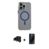 MARSİLYAN™- iPhone 15 Pro Max Kılıf Odak Form Özel Seri - Siyah 3D Antistatik Hayalet Cam Ekran Koruyucu + Raze Metal Kamera Lens - SH