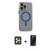 MARSİLYAN™- iPhone 15 Pro Max Kılıf Odak Form Özel Seri - Siyah 3D Antistatik Hayalet Cam Ekran Koruyucu + PVD Metal Kamera Lens - SH