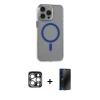 MARSİLYAN™- iPhone 15 Pro Max Kılıf Odak Form Özel Seri - Siyah 3D Antistatik Hayalet Cam Ekran Koruyucu + PVD Metal Kamera Lens - GS