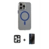 MARSİLYAN™- iPhone 15 Pro Max Kılıf Odak Form Özel Seri - Siyah 3D Antistatik Hayalet Cam Ekran Koruyucu + PVD Metal Kamera Lens - LT