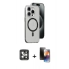 MARSİLYAN™- iPhone 15 Pro Max Kılıf Odak Form Özel Seri - Siyah 3D Antistatik Mat Seramik Nano Ekran Koruyucu + PVD Metal Kamera Lens - GI