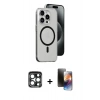 MARSİLYAN™- iPhone 15 Pro Max Kılıf Odak Form Özel Seri - Siyah 3D Antistatik Mat Seramik Nano Ekran Koruyucu + PVD Metal Kamera Lens - LT