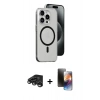 MARSİLYAN™- iPhone 15 Pro Max Kılıf Odak Form Özel Seri - Siyah 3D Antistatik Mat Seramik Nano Ekran Koruyucu + Raze Metal Kamera Lens - TMGI