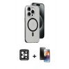 MARSİLYAN™- iPhone 15 Pro Max Kılıf Odak Form Özel Seri - Siyah 3D Antistatik Mat Seramik Nano Ekran Koruyucu + PVD Metal Kamera Lens - SH
