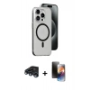 MARSİLYAN™- iPhone 15 Pro Max Kılıf Odak Form Özel Seri - Siyah 3D Antistatik Mat Seramik Nano Ekran Koruyucu + Raze Metal Kamera Lens - LT