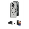 MARSİLYAN™- iPhone 15 Pro Max Kılıf Odak Form Özel Seri - Siyah 3D Antistatik Mat Seramik Nano Ekran Koruyucu + Raze Metal Kamera Lens - GS