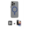 MARSİLYAN™- iPhone 15 Pro Max Kılıf Odak Form Özel Seri - Siyah 3D Antistatik Mat Seramik Nano Ekran Koruyucu + PVD Metal Kamera Lens - GI