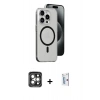MARSİLYAN™- iPhone 15 Pro Max Kılıf Odak Form Özel Seri - Siyah Bilvis 0.18mm Plus Cam Ekran Koruyucu + PVD Metal Kamera Lens - GI