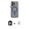MARSİLYAN™- iPhone 15 Pro Max Kılıf Odak Form Özel Seri - Siyah Bilvis 0.18mm Plus Cam Ekran Koruyucu + PVD Metal Kamera Lens - TU
