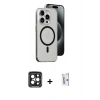 MARSİLYAN™- iPhone 15 Pro Max Kılıf Odak Form Özel Seri - Siyah Bilvis 0.18mm Plus Cam Ekran Koruyucu + PVD Metal Kamera Lens - SH