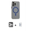 MARSİLYAN™- iPhone 15 Pro Max Kılıf Odak Form Özel Seri - Siyah Bilvis 0.18mm Plus Cam Ekran Koruyucu + PVD Metal Kamera Lens - GS