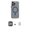 MARSİLYAN™- iPhone 15 Pro Max Kılıf Odak Form Özel Seri - Siyah Bilvis 0.18mm Plus Cam Ekran Koruyucu + PVD Metal Kamera Lens - SH