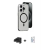 MARSİLYAN™- iPhone 15 Pro Max Kılıf Odak Form Özel Seri - Siyah Bilvis 0.18mm Plus Cam Ekran Koruyucu + Raze Metal Kamera Lens - TMGI