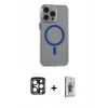 MARSİLYAN™- iPhone 15 Pro Max Kılıf Odak Form Özel Seri - Siyah Bilvis 3D Cam Ekran Koruyucu + PVD Metal Kamera Lens - LT