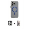 MARSİLYAN™- iPhone 15 Pro Max Kılıf Odak Form Özel Seri - Siyah Bilvis 3D Cam Ekran Koruyucu + PVD Metal Kamera Lens - GS
