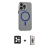 MARSİLYAN™- iPhone 15 Pro Max Kılıf Odak Form Özel Seri - Siyah Bilvis 3D Cam Ekran Koruyucu + PVD Metal Kamera Lens - SH