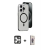 MARSİLYAN™- iPhone 15 Pro Max Kılıf Odak Form Özel Seri - Siyah Bilvis 3D Cam Ekran Koruyucu + PVD Metal Kamera Lens - GS