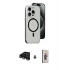 MARSİLYAN™- iPhone 15 Pro Max Kılıf Odak Form Özel Seri - Siyah Bilvis 3D Cam Ekran Koruyucu + Raze Metal Kamera Lens - SH