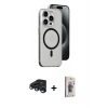 MARSİLYAN™- iPhone 15 Pro Max Kılıf Odak Form Özel Seri - Siyah Bilvis 3D Cam Ekran Koruyucu + Raze Metal Kamera Lens - LT