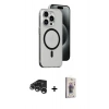 MARSİLYAN™- iPhone 15 Pro Max Kılıf Odak Form Özel Seri - Siyah Bilvis 3D Cam Ekran Koruyucu + Raze Metal Kamera Lens - GS