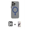 MARSİLYAN™- iPhone 15 Pro Max Kılıf Odak Form Özel Seri - Siyah Bilvis 3D Mat Cam Ekran Koruyucu + Gümüş PVD Metal Kamera Lens
