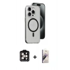MARSİLYAN™- iPhone 15 Pro Max Kılıf Odak Form Özel Seri - Siyah Bilvis 3D Mat Cam Ekran Koruyucu + PVD Metal Kamera Lens - TU