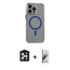 MARSİLYAN™- iPhone 15 Pro Max Kılıf Odak Form Özel Seri - Siyah Bilvis 3D Mat Cam Ekran Koruyucu + PVD Metal Kamera Lens - TU