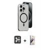 MARSİLYAN™- iPhone 15 Pro Max Kılıf Odak Form Özel Seri - Siyah Bilvis 3D Mat Cam Ekran Koruyucu + PVD Metal Kamera Lens - GI