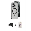 MARSİLYAN™- iPhone 15 Pro Max Kılıf Odak Form Özel Seri - Siyah Bilvis 3D Mat Cam Ekran Koruyucu + Siyah Raze Metal Kamera Lens