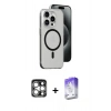 MARSİLYAN™- iPhone 15 Pro Max Kılıf Odak Form Özel Seri - Siyah Bilvis 5in1 3D Magic Cam Ekran Koruyucu + PVD Metal Kamera Lens - GS