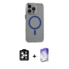 MARSİLYAN™- iPhone 15 Pro Max Kılıf Odak Form Özel Seri - Siyah Bilvis 5in1 3D Magic Cam Ekran Koruyucu + PVD Metal Kamera Lens - TU