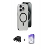 MARSİLYAN™- iPhone 15 Pro Max Kılıf Odak Form Özel Seri - Siyah Bilvis 5in1 3D Magic Cam Ekran Koruyucu + Raze Metal Kamera Lens - SH