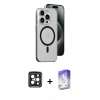 MARSİLYAN™- iPhone 15 Pro Max Kılıf Odak Form Özel Seri - Siyah Bilvis 5in1 3D Magic Cam Ekran Koruyucu + PVD Metal Kamera Lens - SH