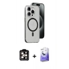 MARSİLYAN™- iPhone 15 Pro Max Kılıf Odak Form Özel Seri - Siyah Bilvis 5in1 5D Magic Hayalet Cam Ekran Koruyucu + PVD Metal Kamera Lens - TU