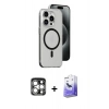 MARSİLYAN™- iPhone 15 Pro Max Kılıf Odak Form Özel Seri - Siyah Bilvis 5in1 5D Magic Hayalet Cam Ekran Koruyucu + PVD Metal Kamera Lens - GS