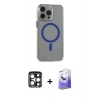 MARSİLYAN™- iPhone 15 Pro Max Kılıf Odak Form Özel Seri - Siyah Bilvis 5in1 5D Magic Hayalet Cam Ekran Koruyucu + PVD Metal Kamera Lens - LT