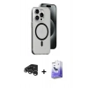 MARSİLYAN™- iPhone 15 Pro Max Kılıf Odak Form Özel Seri - Siyah Bilvis 5in1 5D Magic Hayalet Cam Ekran Koruyucu + Raze Metal Kamera Lens - GS