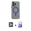 MARSİLYAN™- iPhone 15 Pro Max Kılıf Odak Form Özel Seri - Siyah Bilvis 5in1 5D Magic Hayalet Cam Ekran Koruyucu + PVD Metal Kamera Lens - GI