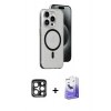 MARSİLYAN™- iPhone 15 Pro Max Kılıf Odak Form Özel Seri - Siyah Bilvis 5in1 5D Magic Hayalet Cam Ekran Koruyucu + PVD Metal Kamera Lens - LT