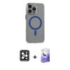 MARSİLYAN™- iPhone 15 Pro Max Kılıf Odak Form Özel Seri - Siyah Bilvis 5in1 5D Magic Hayalet Cam Ekran Koruyucu + PVD Metal Kamera Lens - SH