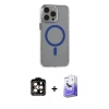 MARSİLYAN™- iPhone 15 Pro Max Kılıf Odak Form Özel Seri - Siyah Bilvis 5in1 5D Magic Hayalet Cam Ekran Koruyucu + PVD Metal Kamera Lens - TU